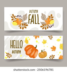 Anuncio de otoño o diseño de Plantilla de fondo de volante con letras temáticas dibujadas a mano y Vector de Elementos de otoño