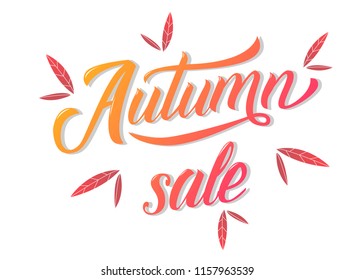 Autumn banner with the inscription 'Autumn sale' and hand sketched abstract leaves on the background.  Vector illustration eps 10