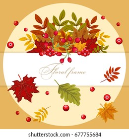 Autumn  banner with leaves and  berries. Vector colorful background for greeting card, invitation, flyer, poster, 