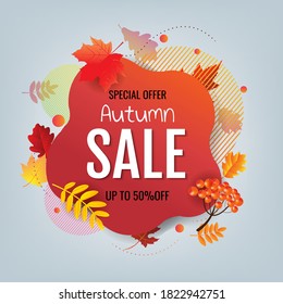 Autumn Banner With Autumn Leaves With Gradient Mesh, Vector Illustration