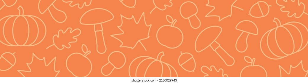autumn banner with mushrooms, pumpkins, apples, acornes and leaves- vector illustration