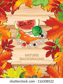 Autumn banner on wooden background with leaves. Happy Thanksgiving beautiful Retro card with Place for your text.
