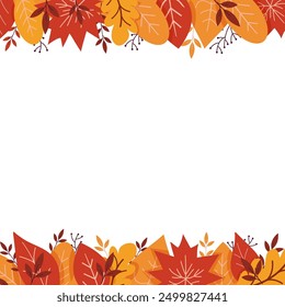 Autumn banner with orange and red leaves. Vector illustration with seasonal foliage decorations and space for text.