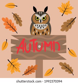 autumn banner with an owl. vector illustration.