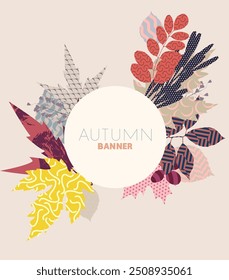 Autumn banner with patterned leaves. Abstract floral composition.