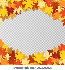 Autumn banner, poster, flyer, sale. Background decorated with leaves, for shopping, or promo poster, frame flyer, or web banner. Vector illustration isolated on transparent backround. PNG.