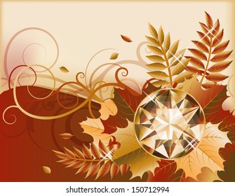Autumn banner with precious gemstone, vector illustration