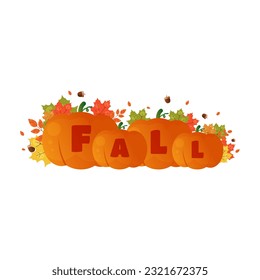 Autumn banner with pumpkins, acorns and colorful leaves on transparent vector
