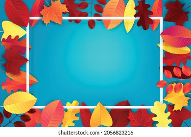 Autumn banner with red and orange leaves . Free empty space for text. Advertisement promo. Realistic vector illustration.
