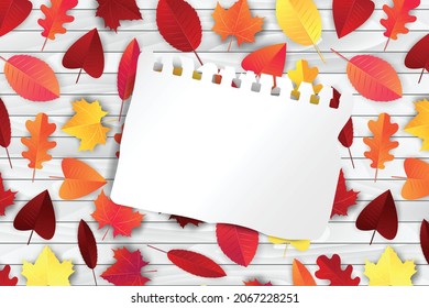 Autumn banner with red and orange leaves . Free empty space for text. Advertisement promo. Realistic vector illustration.