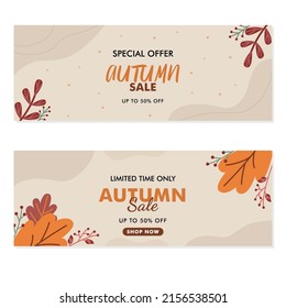 autumn banner sale hand drawn floral frame cute template vector