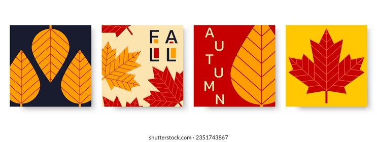 Pancarta de otoño. Caer fondo o afiche con hojas. Concepto de medios sociales de la temporada de otoño moderna. Diseño de tarjeta de follaje. Plantilla de portada del folleto de septiembre, octubre. Ilustración vectorial.