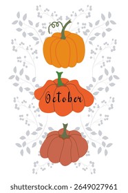 Autumn banner A set of orange pumpkins with different ornaments. Harvest season, fall illustration. Vector collection
