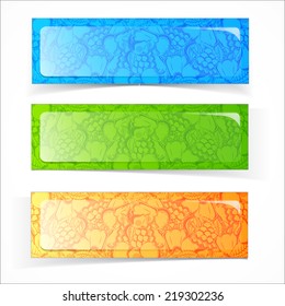 Autumn banner set with pattern. Bright colorful composition and place for text. Eps 10 vector illustration.