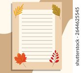 The autumn banner, a sheet of paper, is decorated with autumn leaves on a beige background.