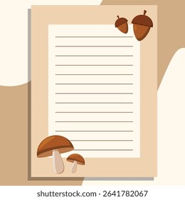 An autumn banner, a sheet of paper, decorated with mushrooms, autumn elements on a beige background.