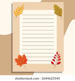 The autumn banner, a sheet of paper, is decorated with autumn leaves on a beige background.