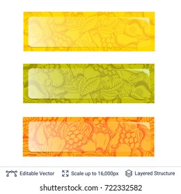 Autumn banner template. Bright pattern and glass frame. Vector illustration easy to edit.