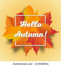 Autumn banner template with lettering.  Poster, card, label design. Bright geometrical background. Vector illustration EPS10