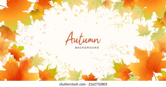 Autumn banner template with maple leaves. Leaf fall. Watercolor texture. Vector background for poster, flyer, leaflets for event