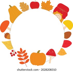 Autumn banner vector illustration. Autumn leaves postcard. Pumpkin mushrooms frame
