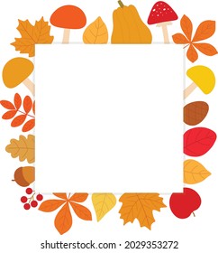 Autumn banner vector illustration. Autumn leaves postcard. Pumpkin mushrooms frame