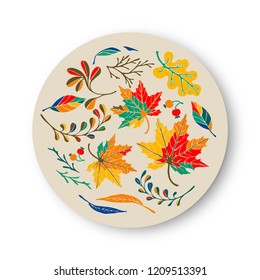Autumn banner, wreath from leaves in cartoon style. A cute background.  October nature. September fall decor.  November  sale. Decorative border. Halloween. Maple branch.  Vector illustration.
