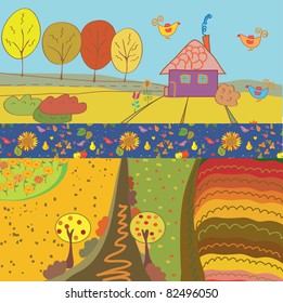 Autumn banners cartoon set
