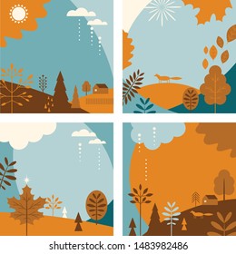 Carteles de otoño, conjunto de diseños abstractos de fondo, afiches de venta en otoño