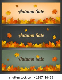 Autumn banners set. Autumn Sale. Background with falling leaves. Vector illustration