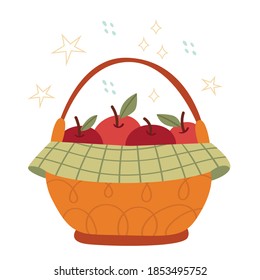 Autumn basket with big apples. Harvest concept.Organic food. Illustration for children's book.Simple illustration.
Cute Poster.