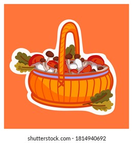 Autumn basket with mushrooms and oak leaves