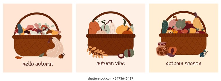 Autumn Baskets with Seasonal Harvest Posters