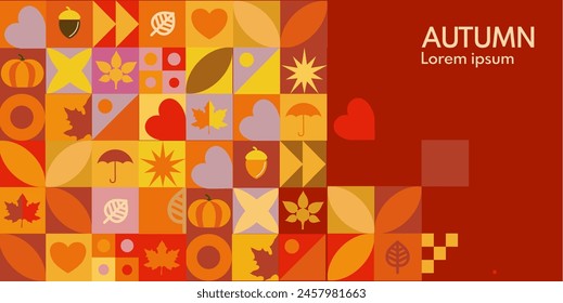 Autumn bauhaus background, autumn pattern. Bauhaus pattern with autumn and Thanksgiving harves