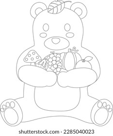 Autumn bear and fruits  Coloring book for children 