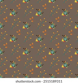 Autumn Beauties Seamless Vector Pattern Design with watercolor flower