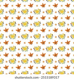 Autumn Beauties Seamless Vector Pattern Design with watercolor flower