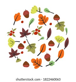 Autumn, beautiful, bright leaves in the shape of a circle for design. Frame, wreath of leaves.