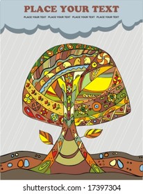 Autumn a beautiful tree under a rain