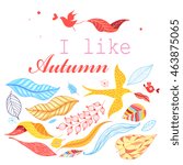 Autumn beautiful vector background of colorful leaves and birds