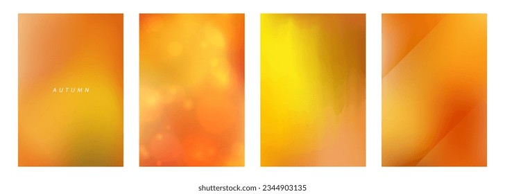 Autumn beauty. Set of fall season blurred backgrounds with vibrant brown and orange gradients. Graphic templates collection for seasonal creative designs. Vector illustration.