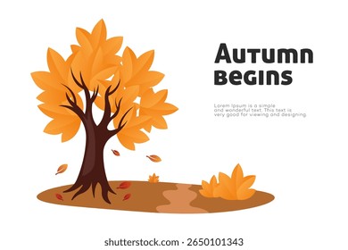 Autumn Begins Orange Leaves, Tree, Fall Season, Nature Illustration, Autumn landscape, Autumn background
