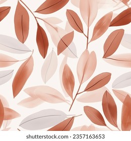 Autumn Beige French Grey Brown Terra Colorful Leaf Fern Flower Garden Abstract Watercolor Scandinavian Design Seamless Pattern Wallpaper Curtain Bedding Background Vector