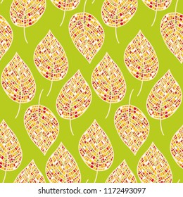 Autumn beige seamless stylized leaf pattern. Autumn colored outline sheets-vector illustration.