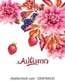 Autumn berries and flowers bouquet vector. Isolated background