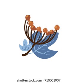 Autumn berries on a branch with leaves. A bunch of winter berries isolated on white background. Vector illustration.