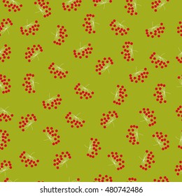Autumn berries seamless pattern. Big bunches of red autumn berries