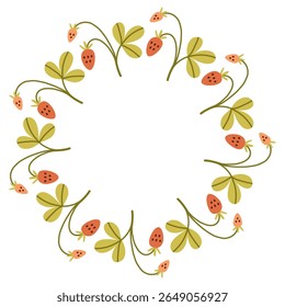 Autumn berry circle frame. Round border made of fall berries. The berries have different shapes and are arranged in a circle. Vector flat isolated on white background.
