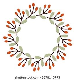 Autumn berry circle frame. Round border made of fall berries. The berries have different shapes and are arranged in a circle. Vector flat isolated on white background.