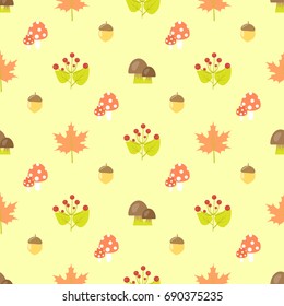 Autumn berry mushroom seamless pattern vector